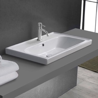 Bathroom Sink Drop In Sink in Ceramic, Modern, Rectangular CeraStyle 031000-U/D